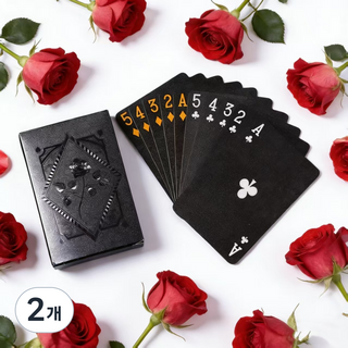 장미 황금색 검정색 빨간색 화려하고 고급스러운 포커 카드 - 고급스럽고 내구성이 뛰어난 경화 포커, 2개, 검은색 포커 카드