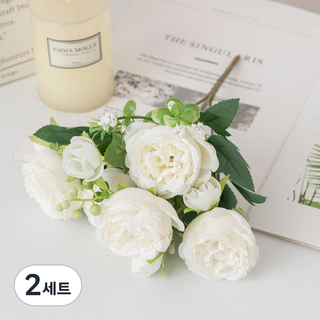 레디박스 리얼조화 뷰티풀 장미 꽃다발 15송이, 화이트, 2세트