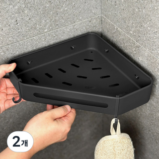 [강력고정] 무드위켄드 무타공 욕실 코너 고급 선반, 스틸블랙, 2개