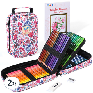 HB문화사 옥스포드 가방 72컬러 120컬러 180컬러 전문가용 가든 플라워 유성 컬러 색연필+컬러링북, 2개, 72색