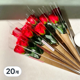 봄의선물 크라프트 한송이 비누꽃 장미 카네이션 어버이날 스승의날 성년의날 교회 행사 단체, 20개, 크라 장미 - 레드