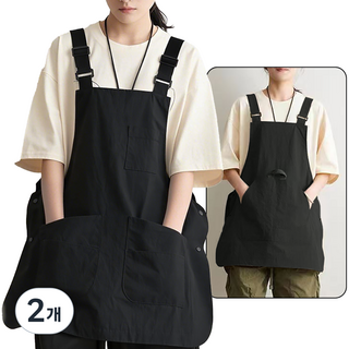 로엔그린 루즈핏 양면 방수 앞치마 바리스타 아티스트 디자이너 6포켓 타슬론, 2개, 매트 블랙