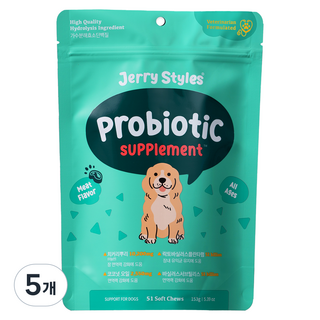 동물병원 강아지 유산균 영양제 제리스타일스 프로바이오틱 파우치 51chews, 51정, 장건강/유산균, 5개