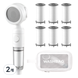 욕실 ON 여행용 미니 샤워기 + 필터 6p 수압조절 온오프기능, 여행용 미니 샤워기필터(화이트), 2개