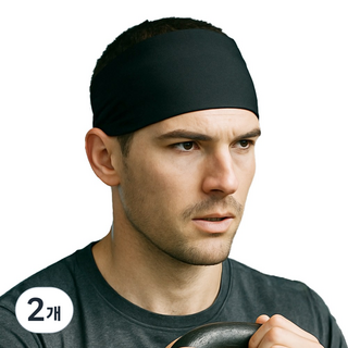 맥스핏 와이드 기능성 메쉬 땀 흡수 스포츠 헤어밴드, 2개, 블랙