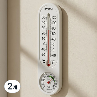 INVO8 건전지 필요없는 벽걸이 아날로그 온도계, 2개, 화이트
