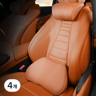 차량용 고탄성 메모리폼 퀼팅 헤드쿠션+허리쿠션 1세트, 캬라멜, 4개