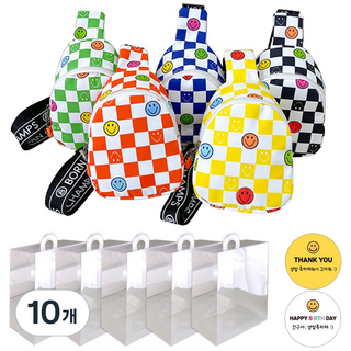 [KC인증] 유치원 어린이집 생일 선물 답례품 포장 세트 단체 구디백 유아 슬링백 키즈 어린이 아동 크로스백, 색상혼합, 10개