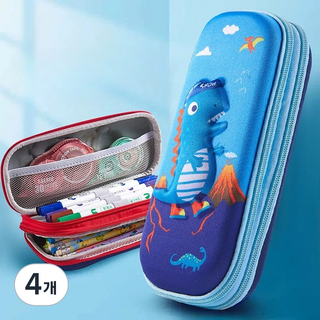 해피트리 초등학생 2단 입체 3D 어린이 필통, 4개, 공룡