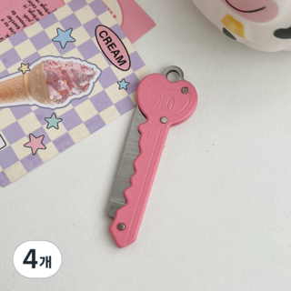 위캔바이 호신용칼 휴대용 하트나이프 랍스타키링+플라워키링 증정, 핑크, 4개