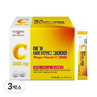 ILDONG 메가 비타민C 3000mg 고함량 순수 비타민C 100% (3개월분), 3박스, 270g