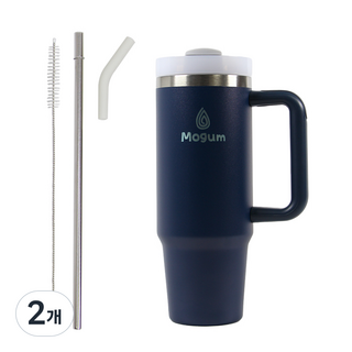 모굼 보온 보냉 대용량 손잡이 스텐 텀블러, 2개, 900ml, 스톰블루