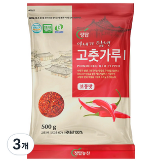 국산 햇고춧가루 1근 보통매운맛 김치용, 3개, 500g