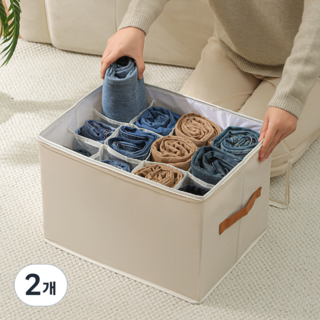 토브몰 신발 의류 수납박스 방진커버 손잡이형 접이식 보관함, 아이보리, 2개