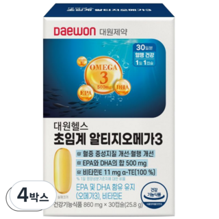 대원제약 초임계 알티지 rTG 오메가3 600 (혈행 개선 건조한 눈)/30일분), 4박스, 30회분