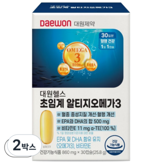 대원제약 초임계 알티지 rTG 오메가3 600 (혈행 개선 건조한 눈)/30일분), 2박스, 30회분