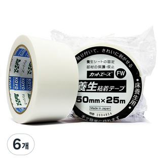 커트에이스(흰색) CFW 50mmx25m 끈적이 적은 무잔사 이지컷 마스킹 보양테이프, 6개