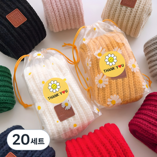 유치원 어린이집 생일 선물 답례품 포장 세트 구디백 아동 유아 목도리 겨울 머플러, 20세트, 색상혼합