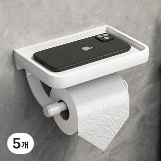 다이나토리 무타공 화장실 휴지걸이 선반형, 5개, 싱글-화이트