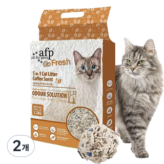 All For Paws 고양이 5in1혼합 두부모래 1.5mm 가는입자 변기에 버리는 먼지없는 모래, 6L, 2개, 커피향