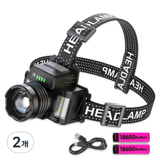 경량 움직임감지 센서 괴물 LED 헤드랜턴 충전식 등산 낚시용 해루질, 2개, 블랙