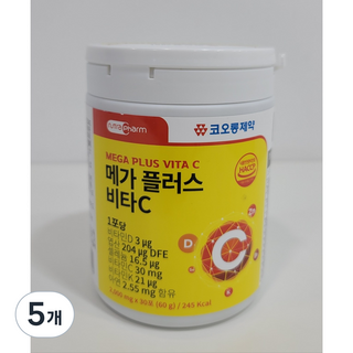 코오롱제약 메가 플러스 비타C 30포 비타민D 엽산 셀레늄 비타민C 비타민K 아연, 5개, 60g
