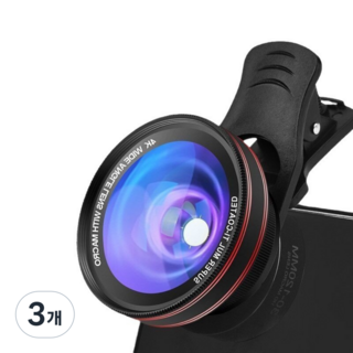 스마트폰 초광각 접사 렌즈 스마트폰 와이드 넓은시야 촬영, 3개, 블랙