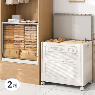 대용량 이동식 리빙박스 접이식 수납 정리함 다용도 이불 옷 보관용 수납장, 2개, 투명