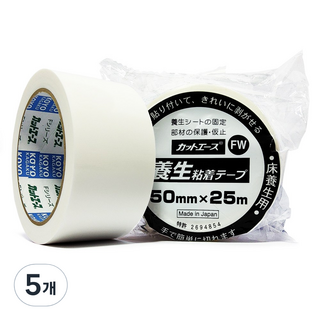 커트에이스(흰색) CFW 50mmx25m 끈적이 적은 무잔사 이지컷 마스킹 보양테이프, 5개