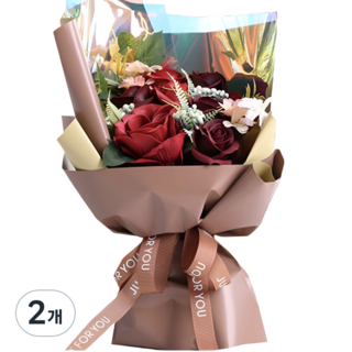 이지플 비누꽃 조화 드림 플라워 장미 꽃다발, 레드, 2개
