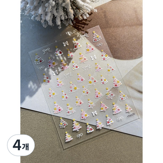 키라데이 크리스마스 트리 네일스티커, 4개, 핑크트리