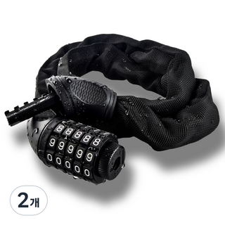 와일드윙 절단 방지 탄소강 5단 비밀번호 자전거 자물쇠 80cm, 2개, 블랙