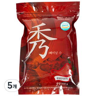 빼어날 수 국산 아주고운장용 햇 고춧가루, 0.5kg, 5개