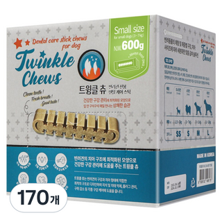 펫퍼스 트윙클츄 디스펜서 강아지덴탈껌 개껌 치석제거 강아지간식 입내샘제거 강아지껌, S(소형), 170개