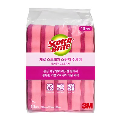 스카치브라이트 제로 스크래치 스펀지 수세미, 10개입, 1개