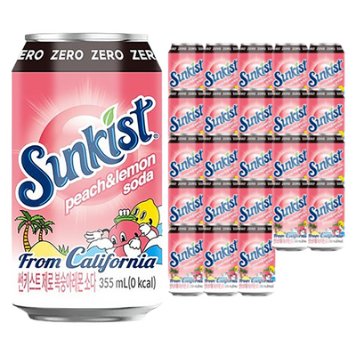 썬키스트 광동제약 썬키스트 제로 복숭아레몬 소다, 355ml, 24개