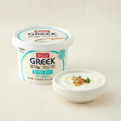 후디스그릭요거트 일동후디스 유기가공식품 인증 유기농 그릭요거트 달지않은 플레인, 450g, 1개