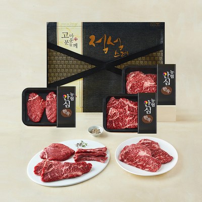 농협안심한우 1++(7)등급 감동세트 1호 1kg (등심400g + 채끝300g + 안심150g + 갈비살150g) (냉장), 1세트