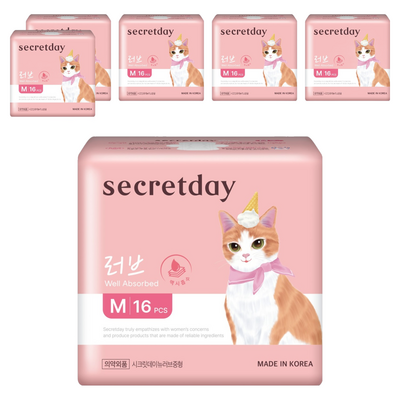시크릿데이 NEW 러브 맥시흡수 생리대 날개형, 중형, 16개입, 6세트