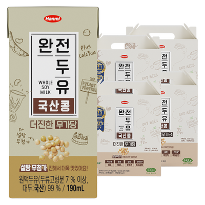 완전두유 전두유 더진한 국산콩 무가당 두유, 190ml, 64개