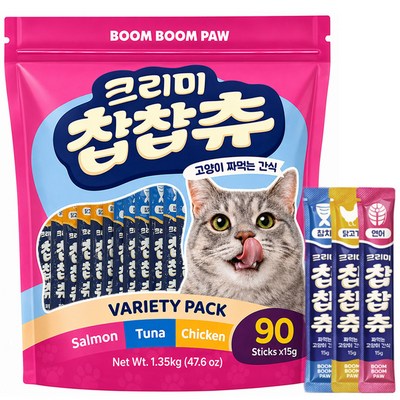 붐붐포 고양이 크리미 찹찹츄 짜먹는 간식 90p, 1.35kg, 1개, 혼합맛(닭고기/연어/참치)