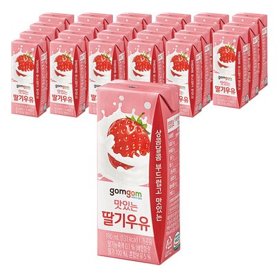 gomgom 곰곰 멸균 딸기 우유, 190ml, 24개