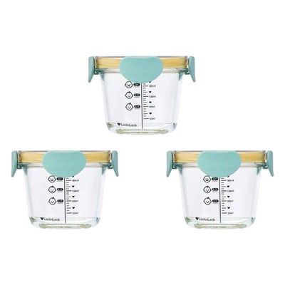 락앤락 리틀럽 디어 밀폐캡 원형 이유식 용기, 260ml, 스카이블루, 3개