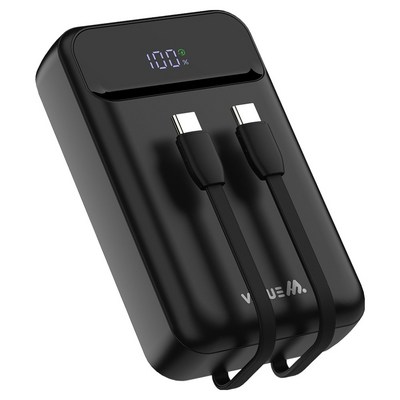 밸류엠 PD 22.5W 고속충전 C타입 트윈 케이블 일체형 미니 보조배터리 20000mAh, 퍼펙트 블랙, VM-PA20P23W2C