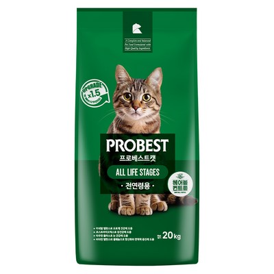 프로베스트 고양이 그린 전연령 기능성 사료, 헤어볼+장건강, 20kg, 1개