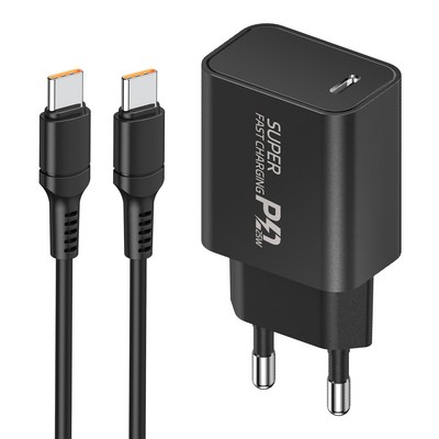 YINTO c타입 고속 충전기 25W PD3.0 PPS + C TO C 1.5M 100w 케이블 세트, 1세트, 블랙
