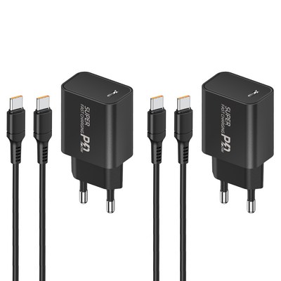 YINTO c타입 고속 충전기 25W PD3.0 PPS + C to C 1.5m 100w 케이블 세트, 2세트, 블랙