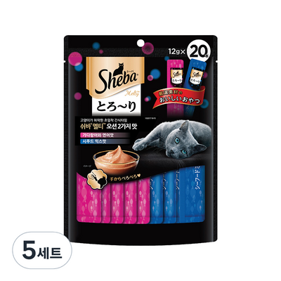 쉬바 고양이 멜티 파우치 간식 20p, 혼합맛(가다랑어/연어/시푸드믹스), 240g, 5세트