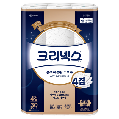 크리넥스 4겹 천연펄프 울트라클린 고급롤화장지, 25m, 30개입, 1개