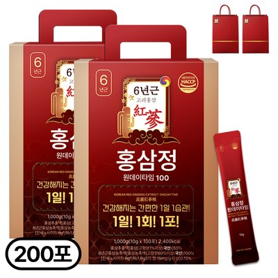 1+1 홍삼정 6년근 하루한포 100회분 대용량+쇼핑백, 2개, 1L